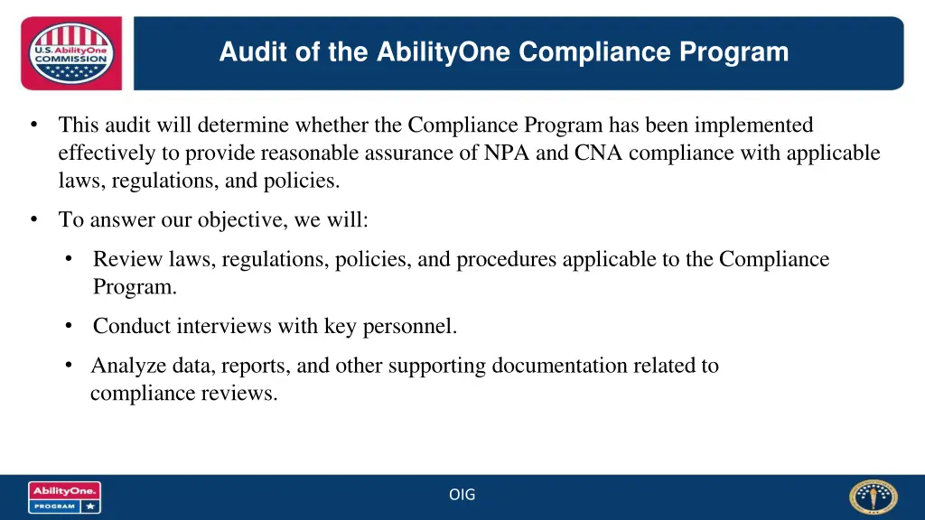 audit of the abilityone compliance program