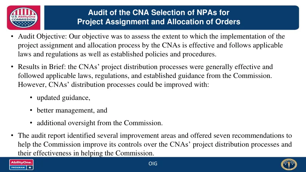 audit of the cna selection of npas for project