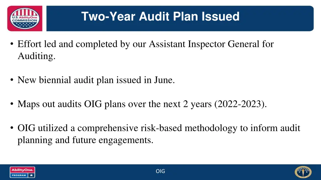 two year audit plan issued