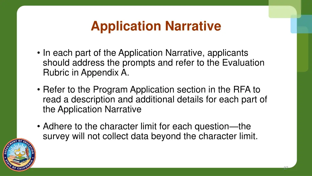 application narrative