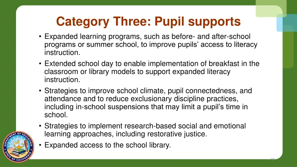category three pupil supports expanded learning