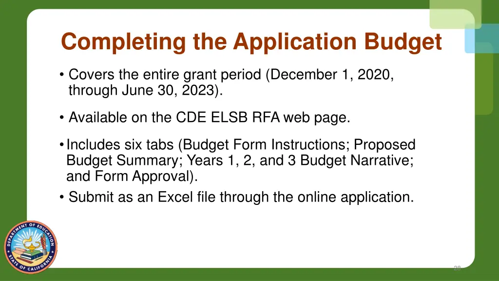 completing the application budget