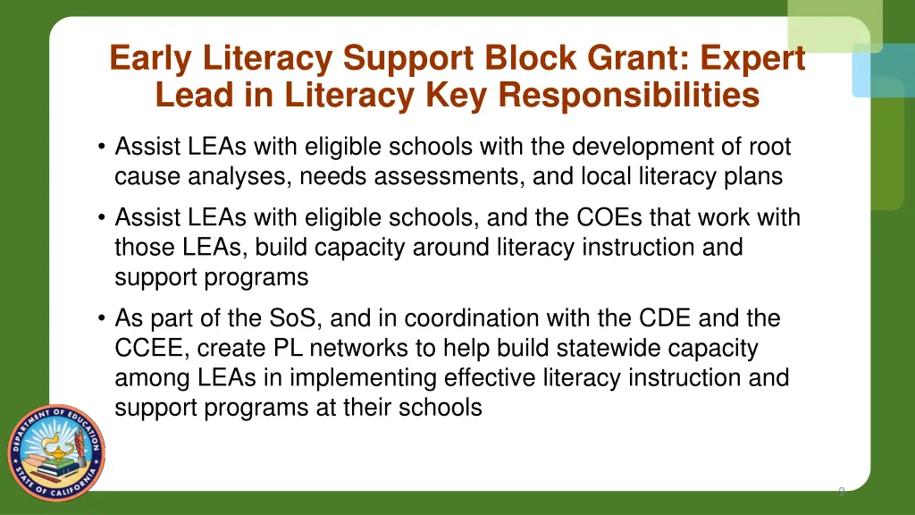 early literacy support block grant expert lead 1