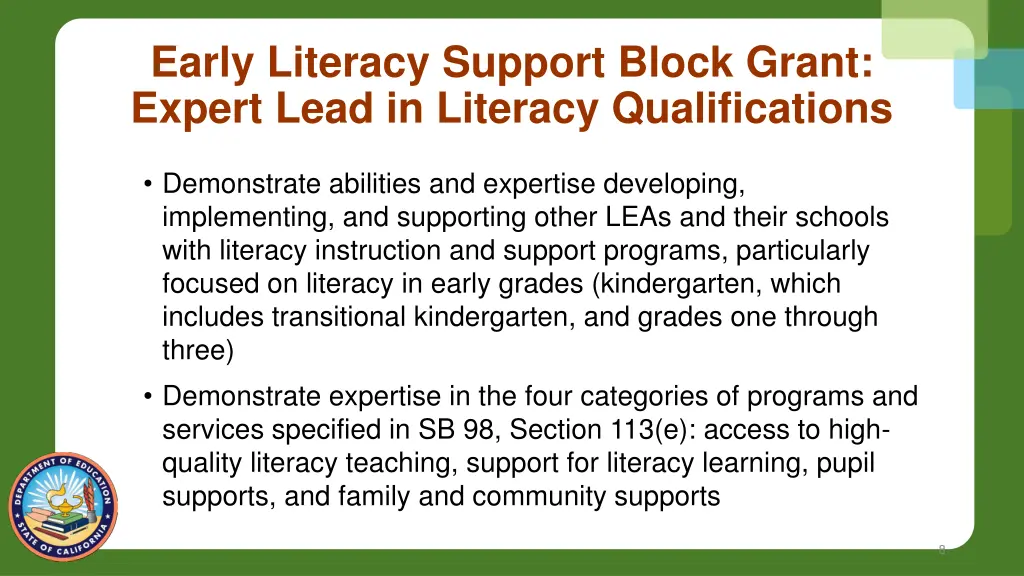 early literacy support block grant expert lead