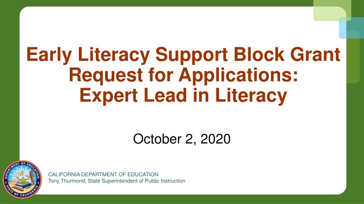 early literacy support block grant request