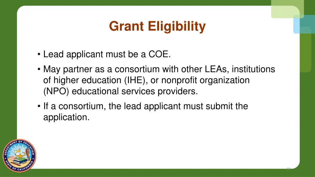 grant eligibility