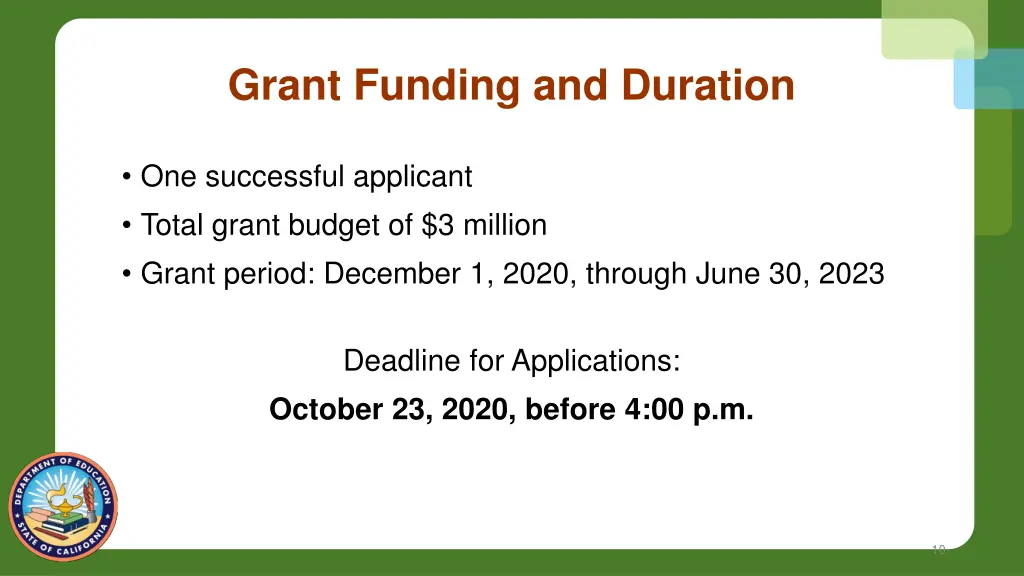 grant funding and duration