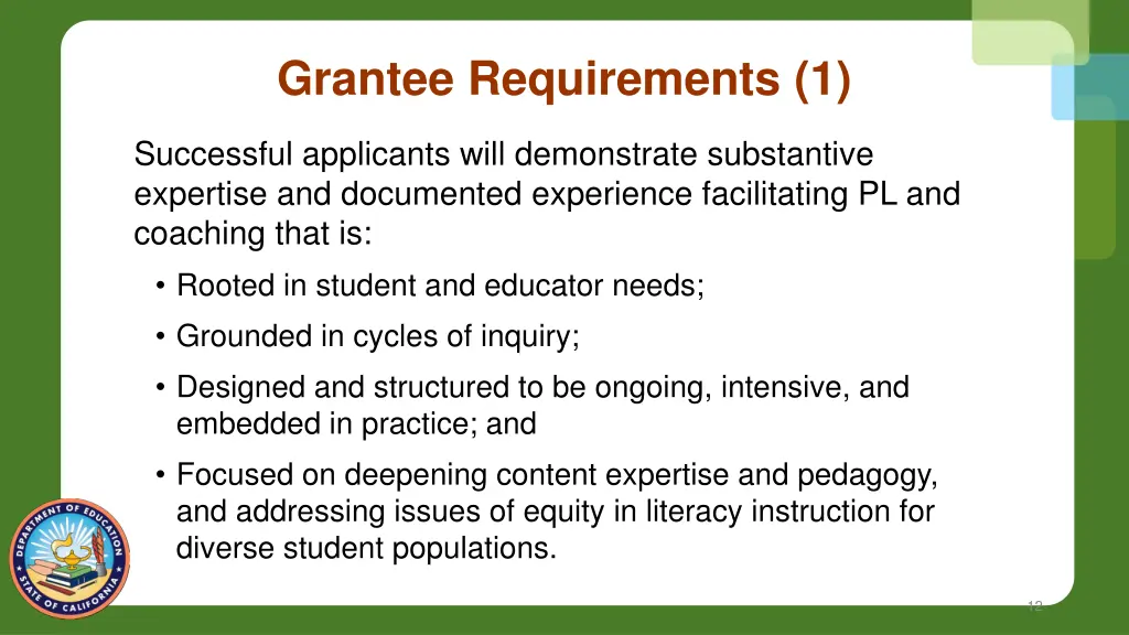 grantee requirements 1