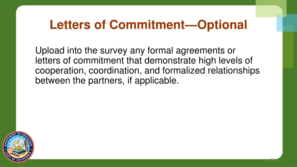 letters of commitment optional