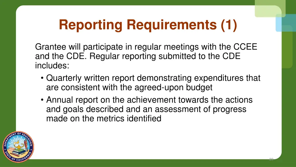 reporting requirements 1