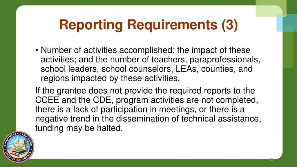 reporting requirements 3