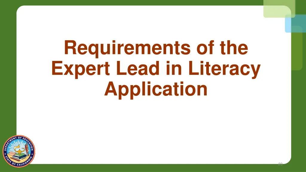 requirements of the expert lead in literacy