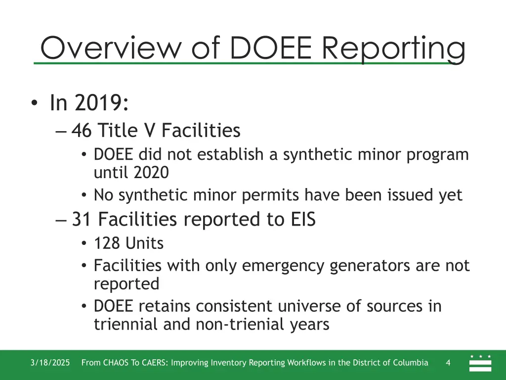 overview of doee reporting