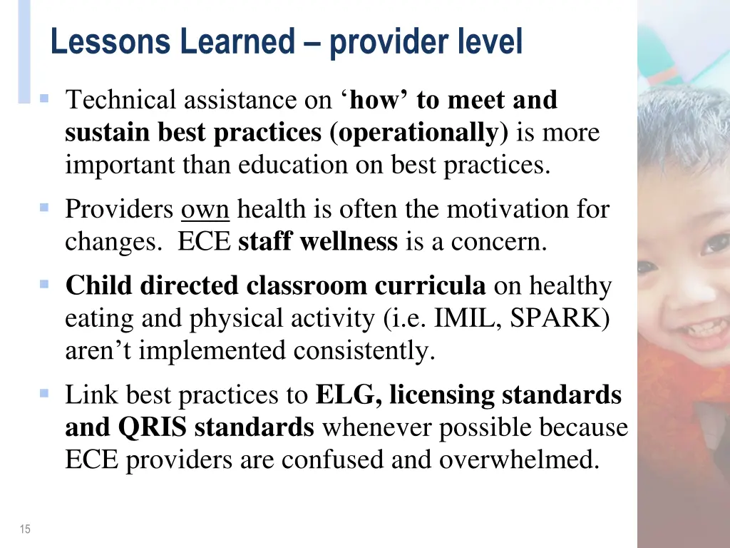 lessons learned provider level