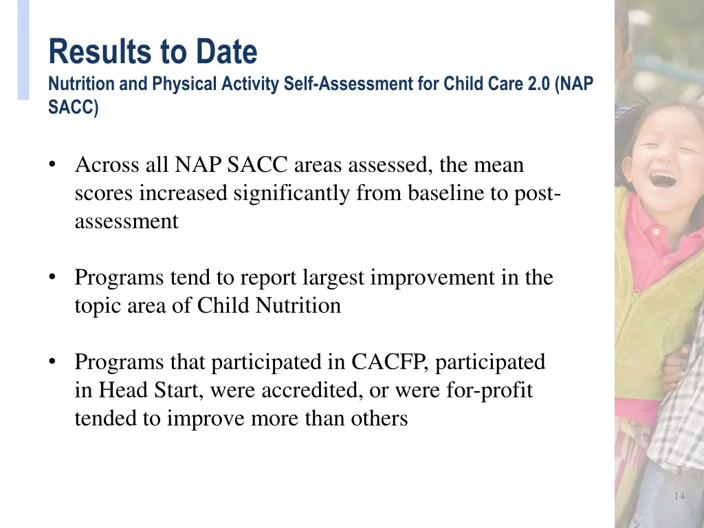 results to date nutrition and physical activity