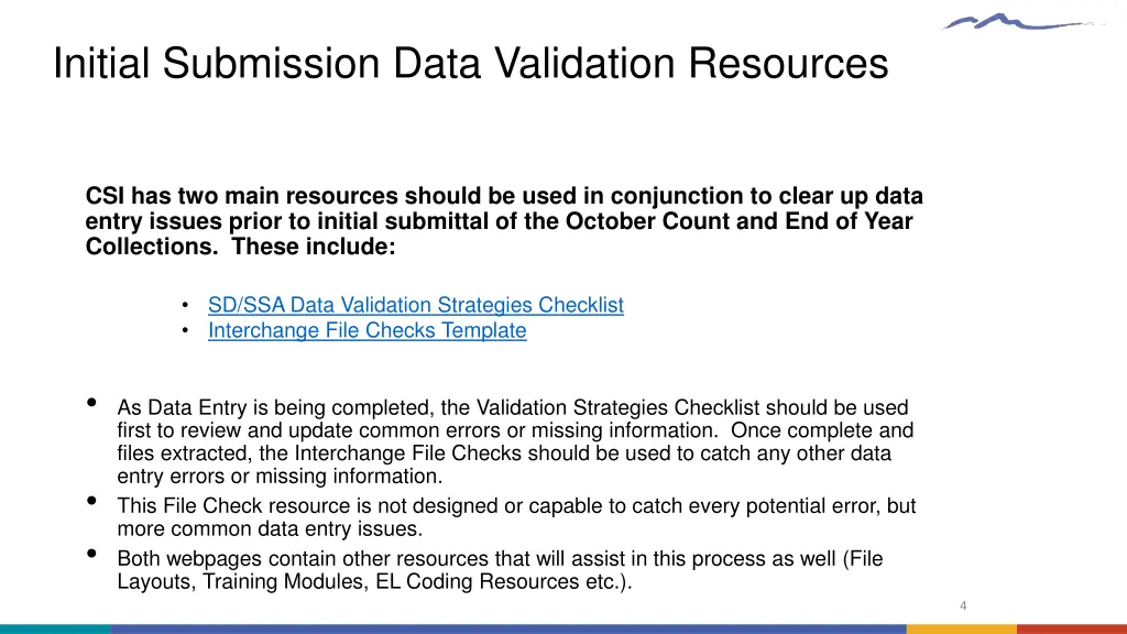 initial submission data validation resources