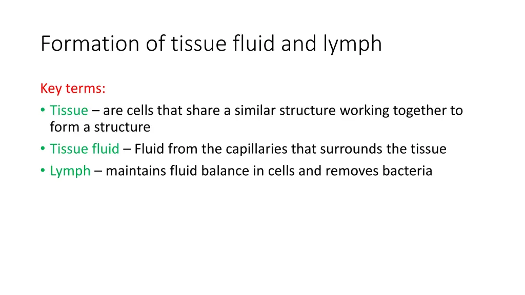 formation of tissue fluid and lymph