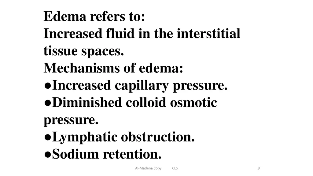 edema refers to increased fluid