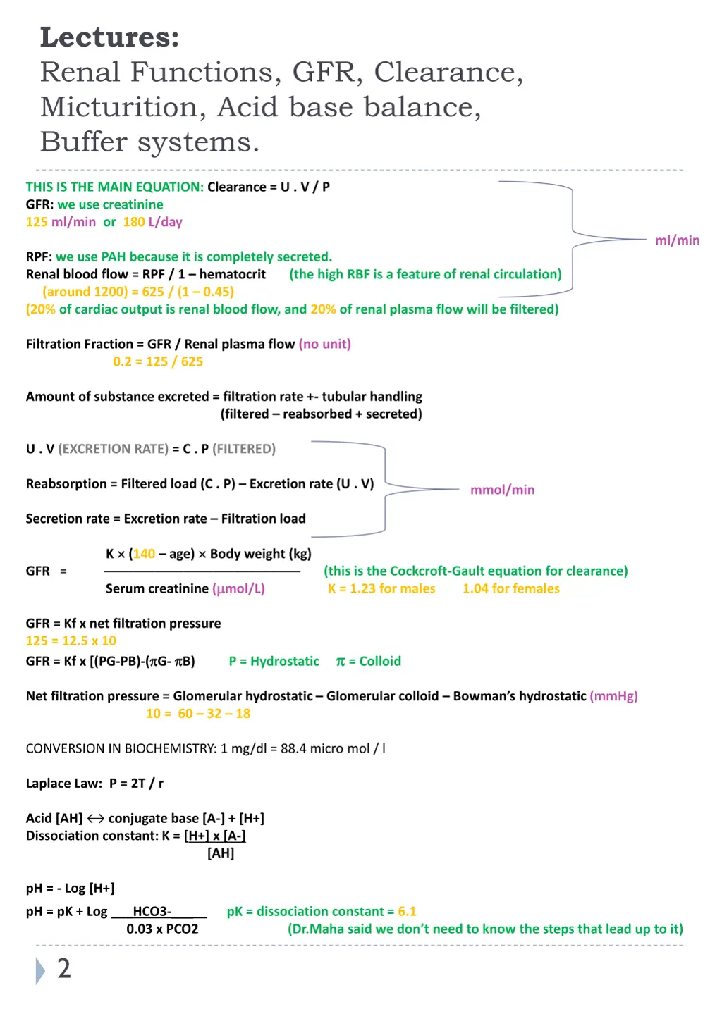 lectures renal functions gfr clearance