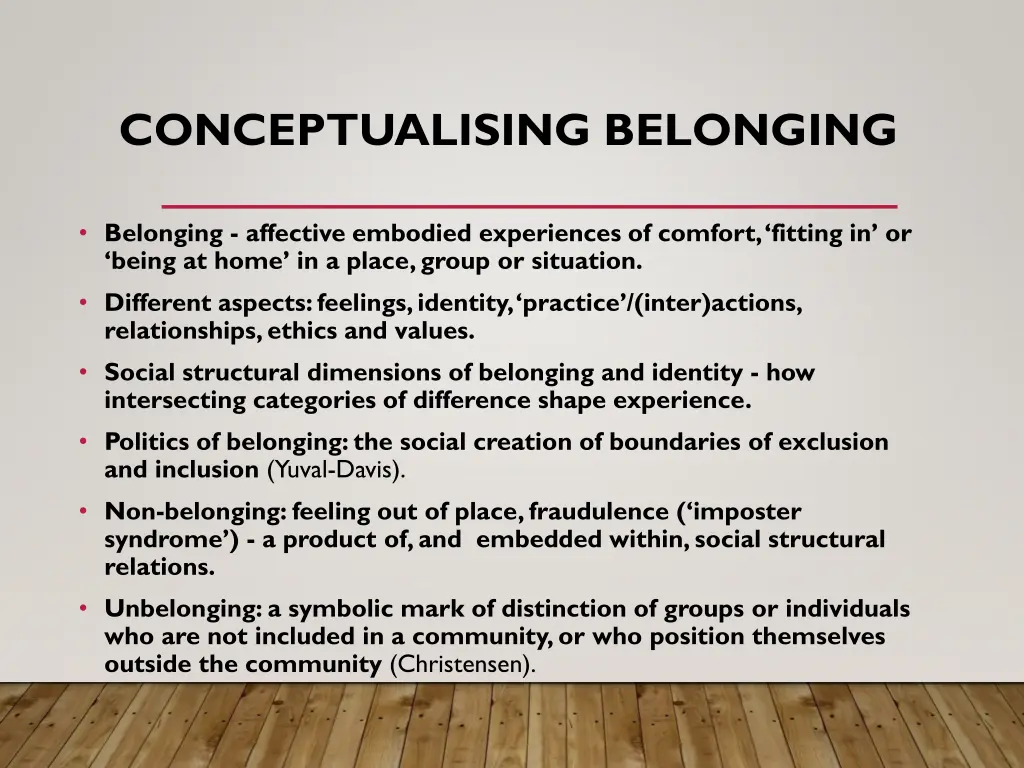 conceptualising belonging
