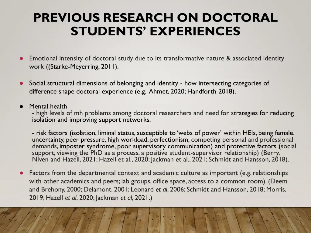 previous research on doctoral students experiences