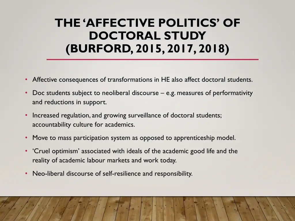 the affective politics of doctoral study burford