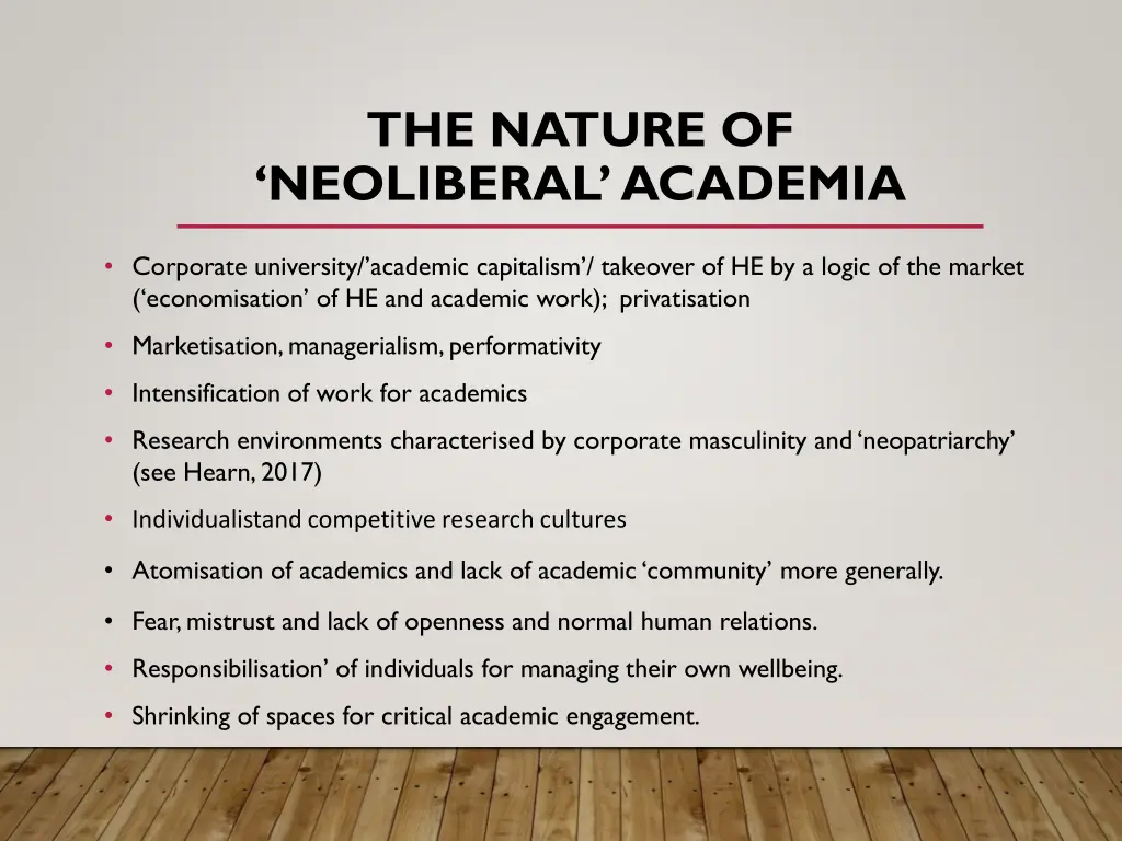 the nature of neoliberal academia