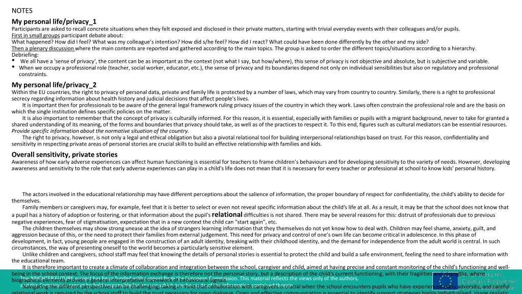 notes my personal life privacy 1 participants