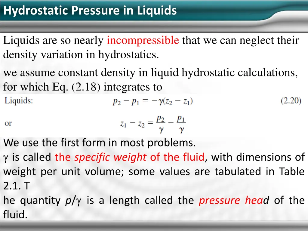 hydrostatic pressure in liquids