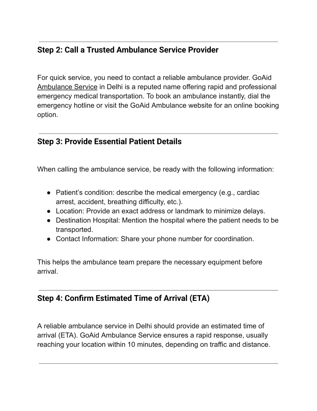 step 2 call a trusted ambulance service provider