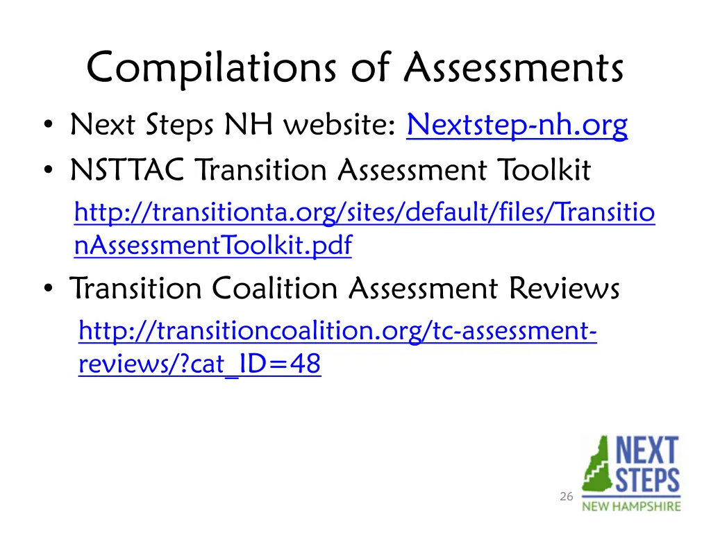compilations of assessments next steps nh website