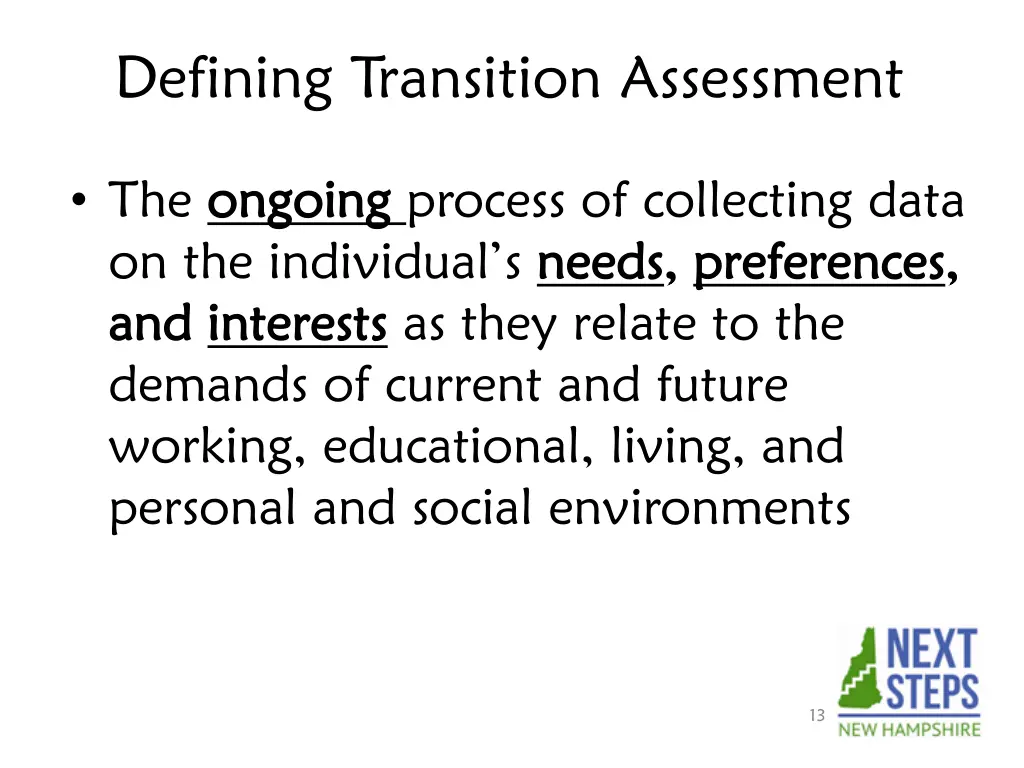 defining transition assessment