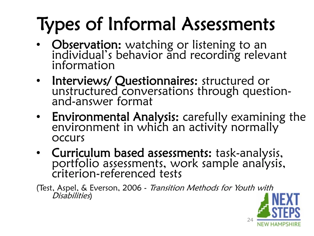 types of informal assessments types of informal