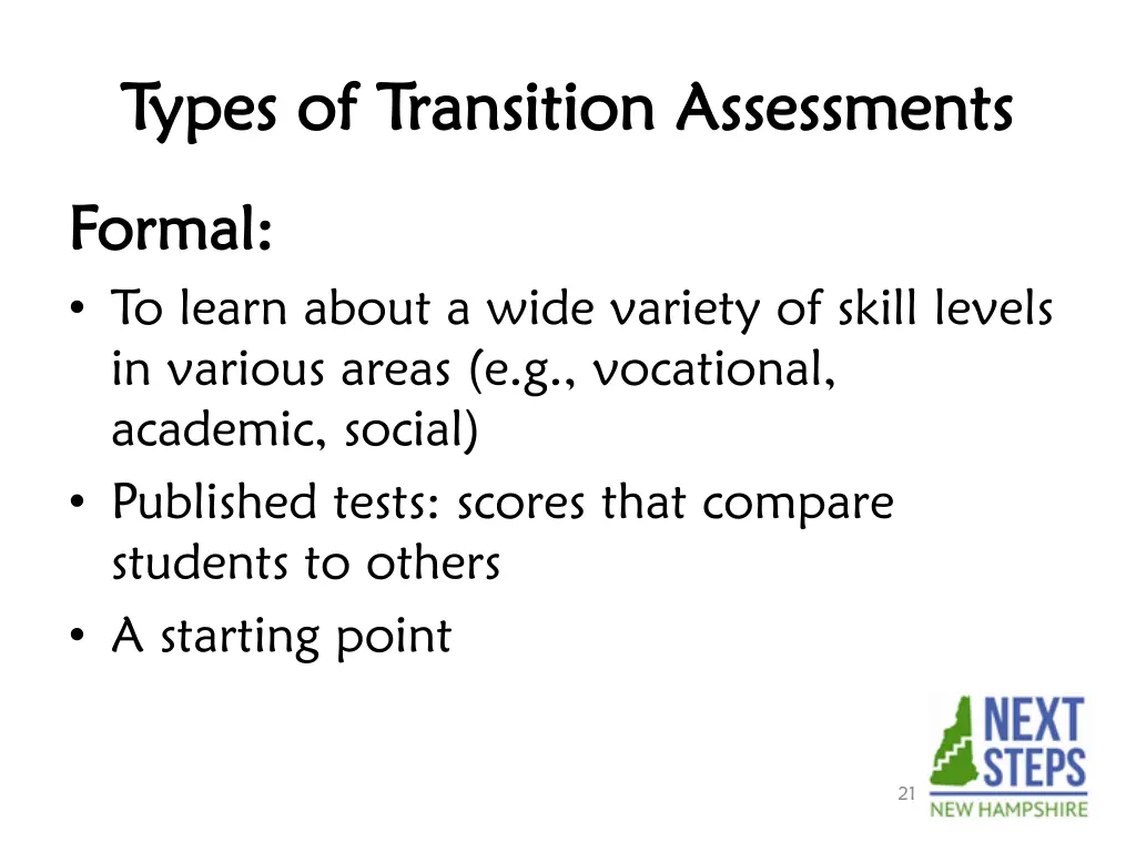 types of transition assessments types 1