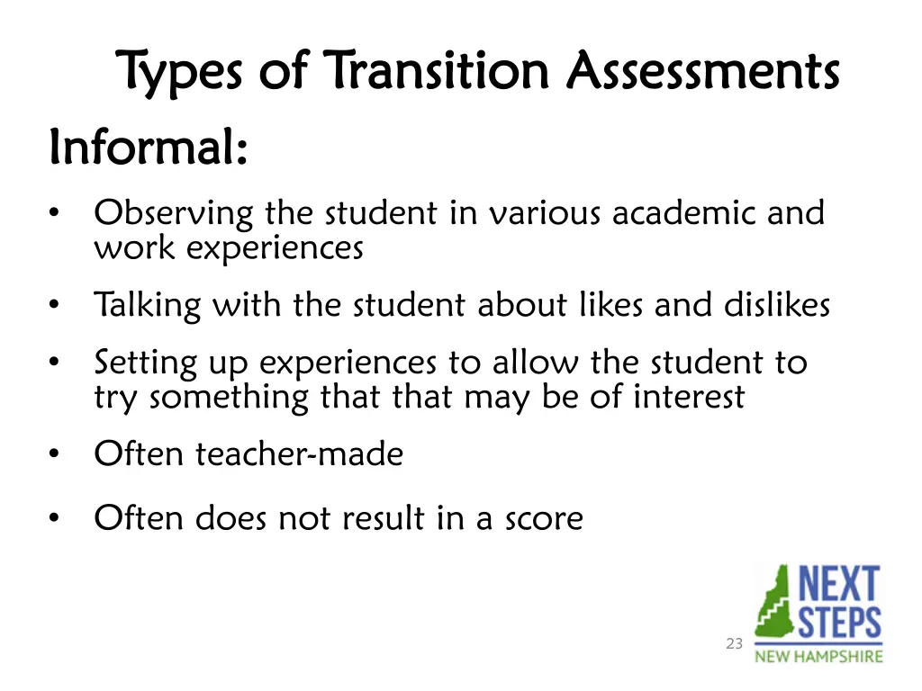 types of transition assessments types 2