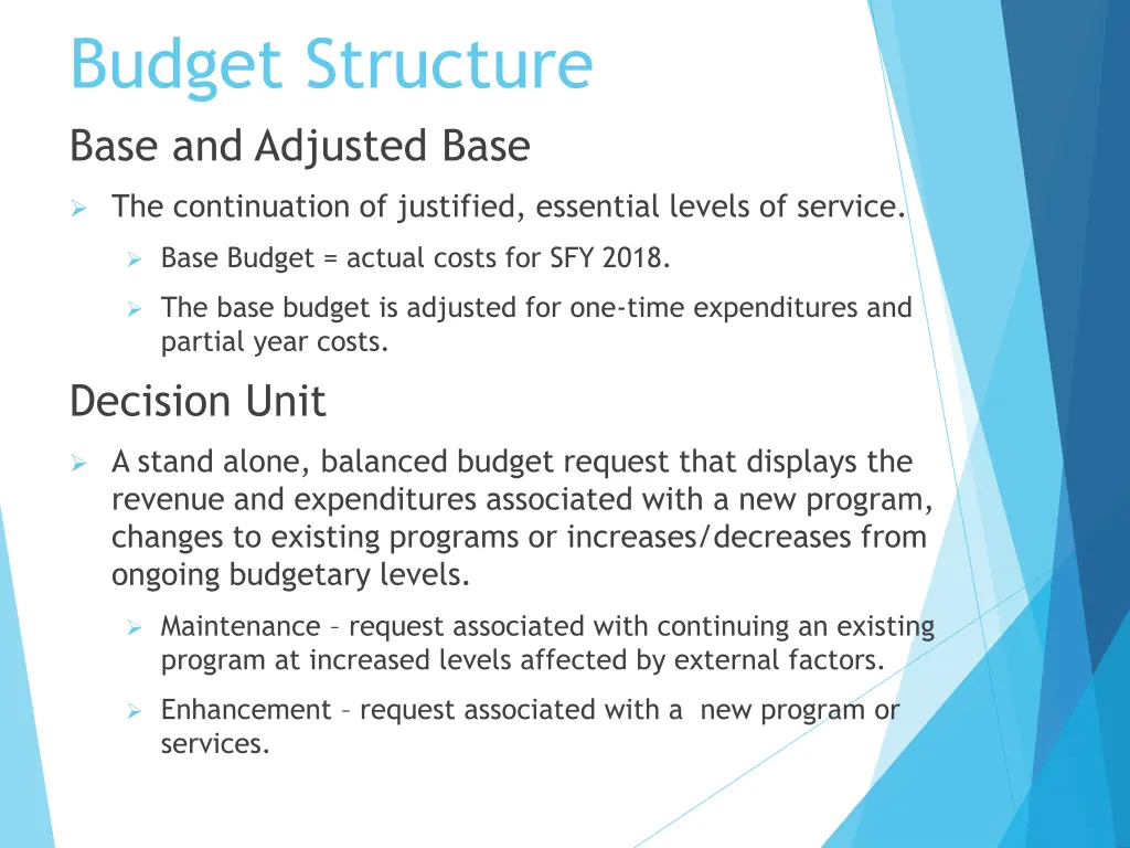 budget structure base and adjusted base