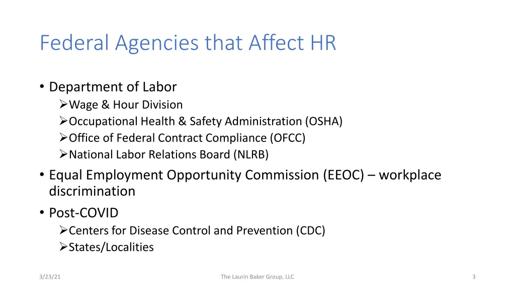 federal agencies that affect hr