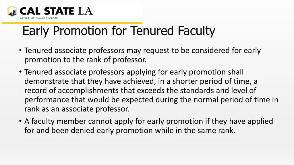 early promotion for tenured faculty
