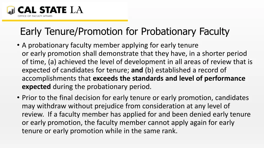 early tenure promotion for probationary faculty