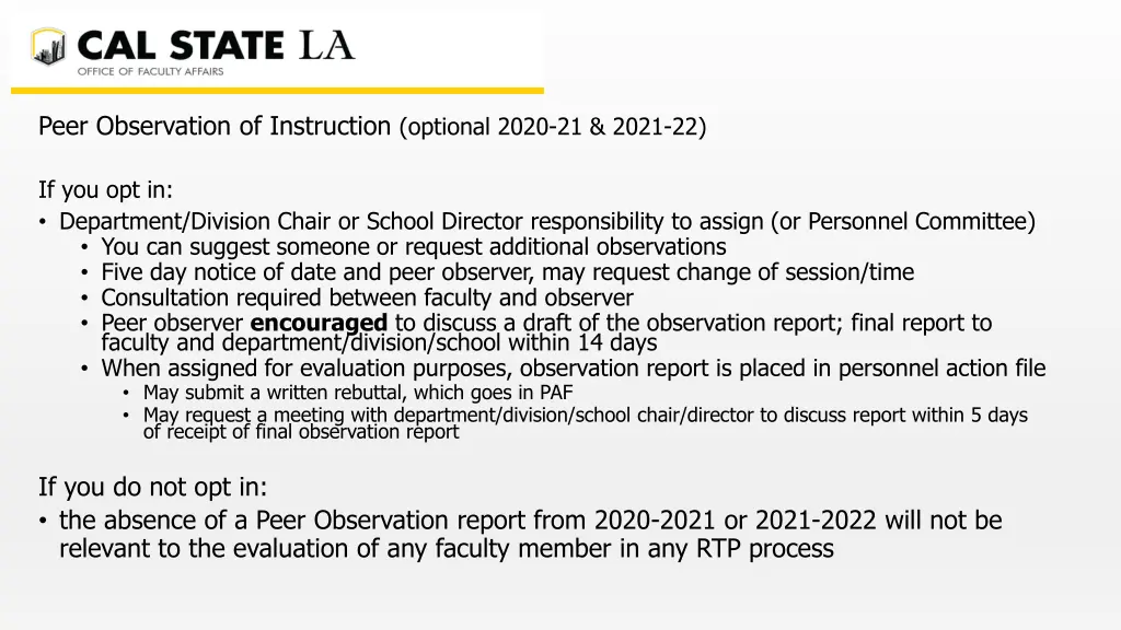 peer observation of instruction optional 2020