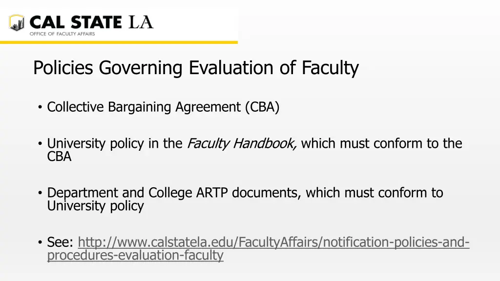 policies governing evaluation of faculty