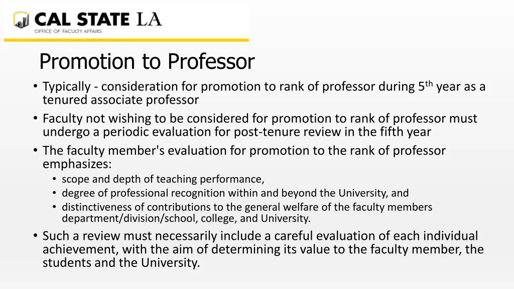 promotion to professor typically consideration