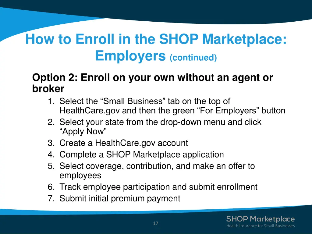 how to enroll in the shop marketplace employers 1