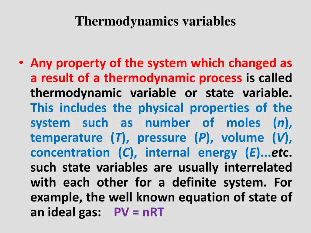 thermodynamics variables