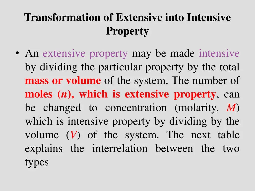 transformation of extensive into intensive