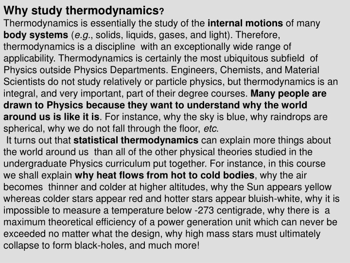 why study thermodynamics thermodynamics