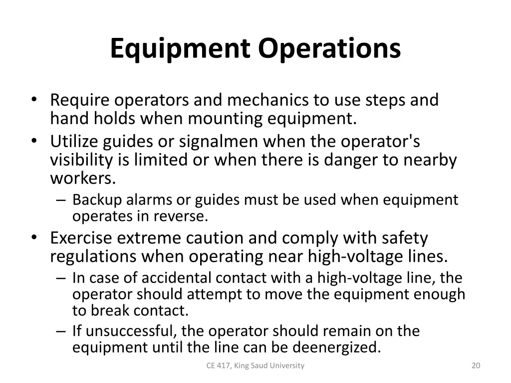 equipment operations