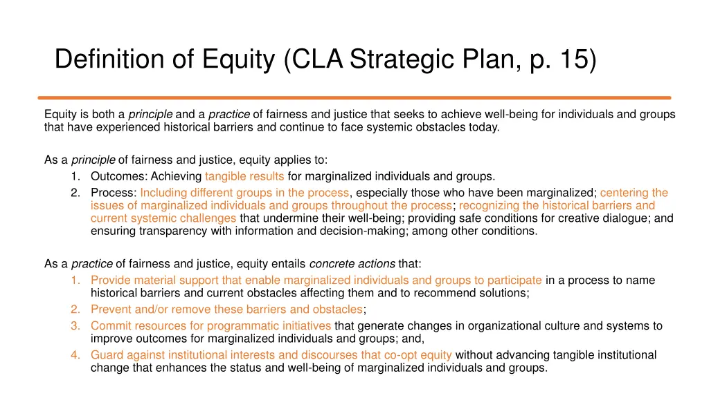 definition of equity cla strategic plan p 15