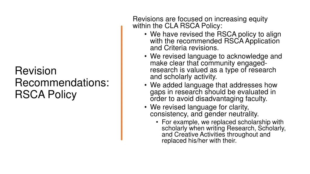 revisions are focused on increasing equity within 1