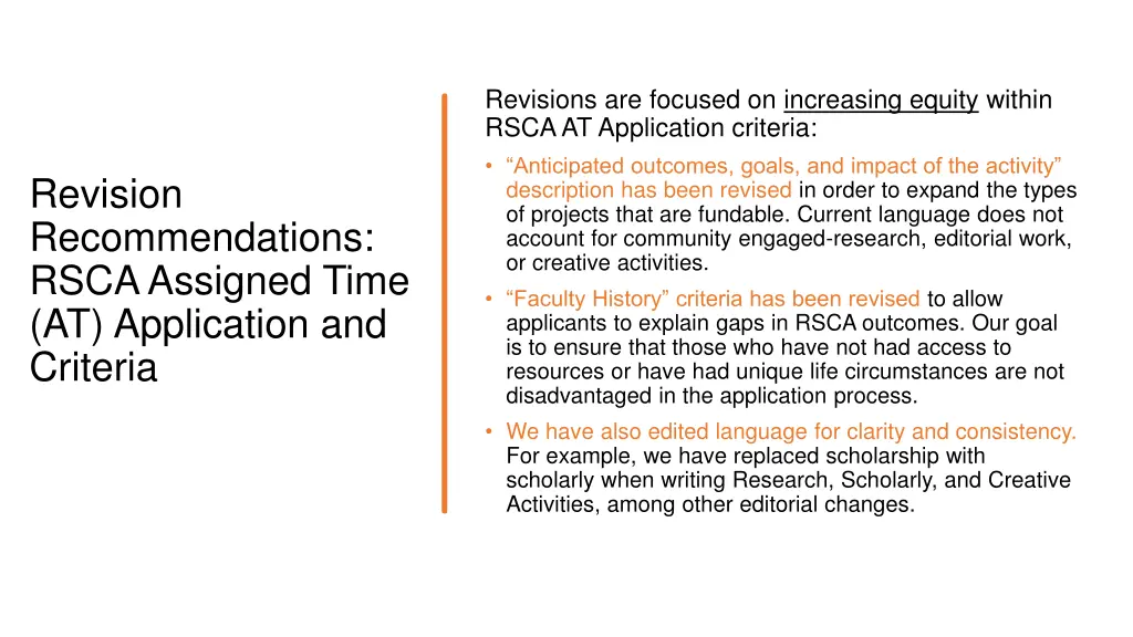 revisions are focused on increasing equity within